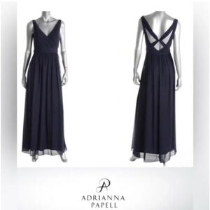 NWT Adrianna Papell Women's 4 Chiffon Drape Back Gown Long Dress S Midnight Blue